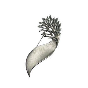 Vintage Trifari Signed Pin Brooch Abstract Pineapple Silver Tone Textured